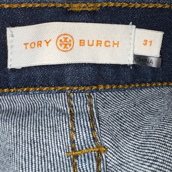Tory Burch High Rise Dark Wash Ankle Jeans 5 Pocket Zipper Botton Cotton Blend - Picture 8 of 9